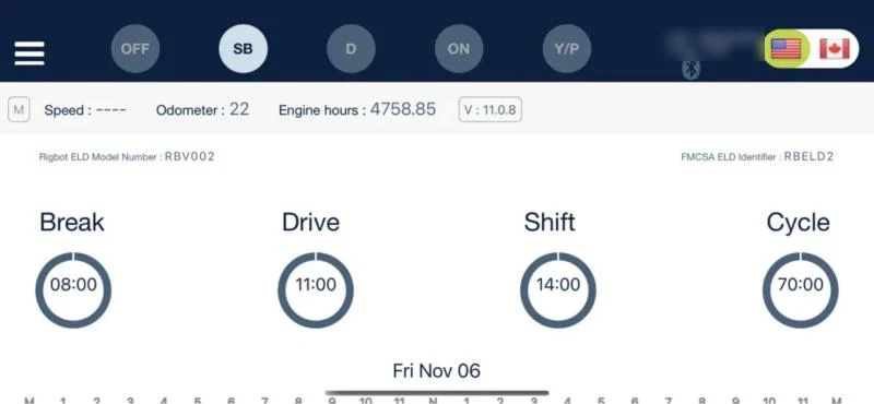 Rigbot ELD app screen