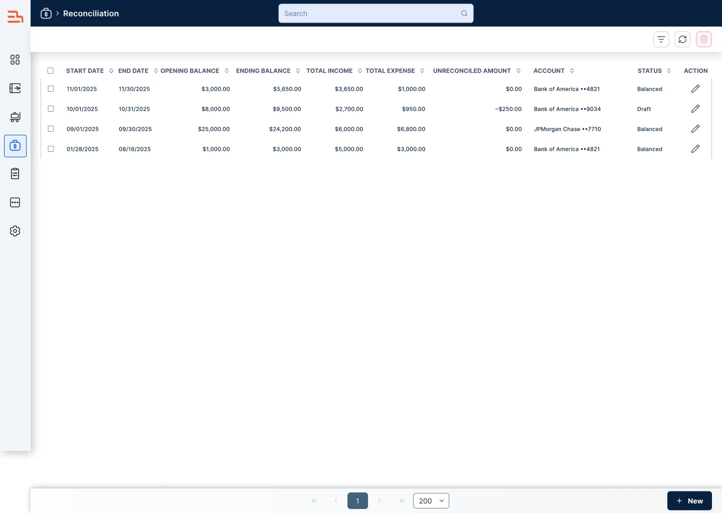 Rigbot TMS reconciliation list